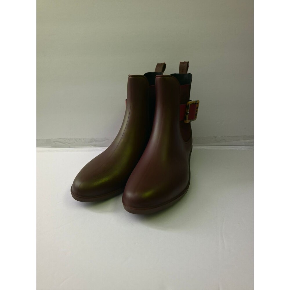 Women's Burgundy Chelsea Rain Boot with Decorative Buckle - Picture 4 of 7